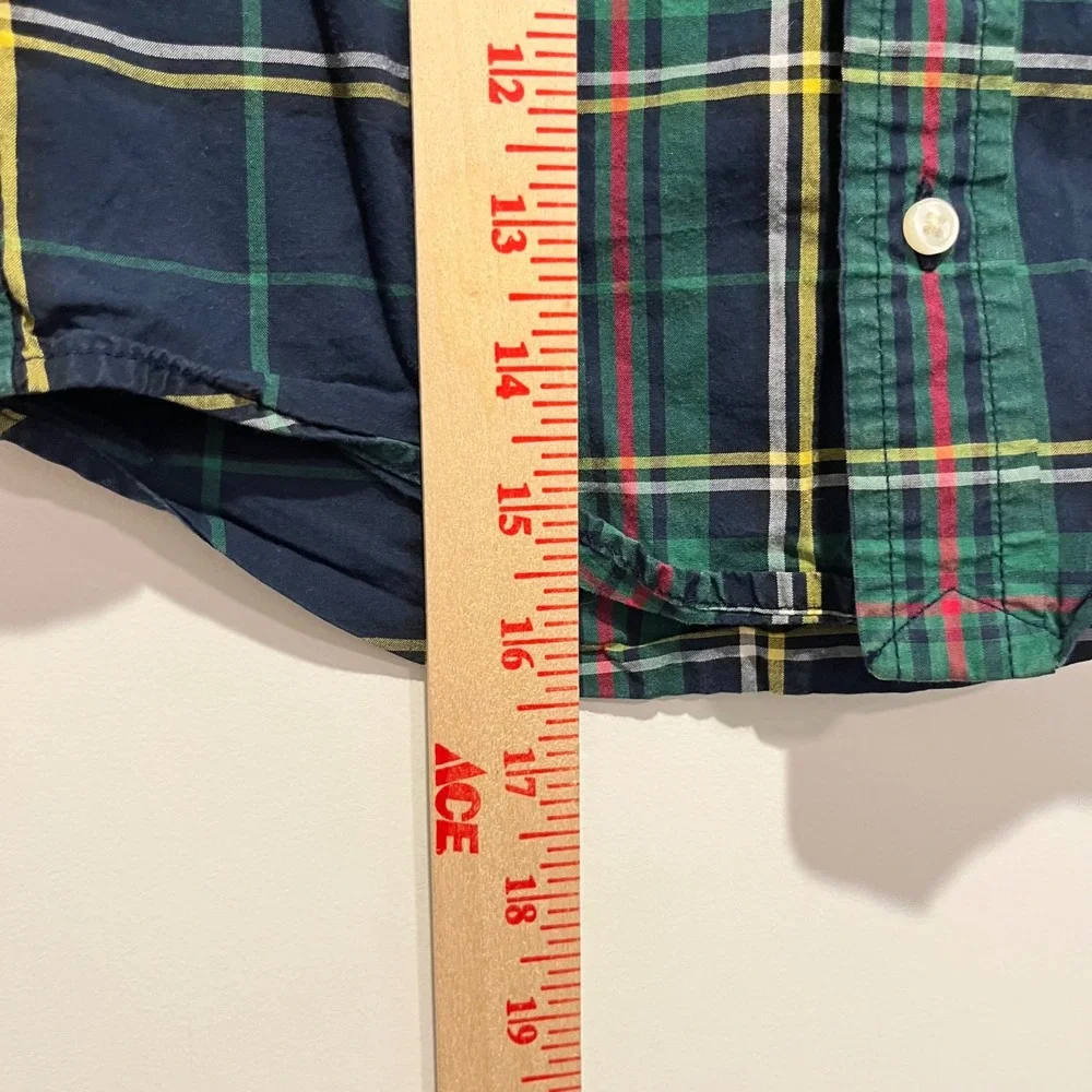 Ralph Lauren Boys Green Navy Plaid Button Down Shirt Size 3/3T Long Sleeve